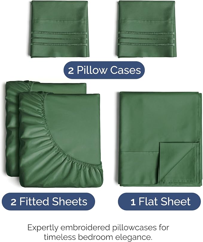 Split King Size 5 Piece Sheet Set - Breathable & Cooling - Emerald Green | Hotel Luxury Bed Sheets for Women & Men, Deep Pockets, Easy-Fit, Comfy, Soft and Wrinkle Free Sheets, Oeko-Tex Bed Sheet Set