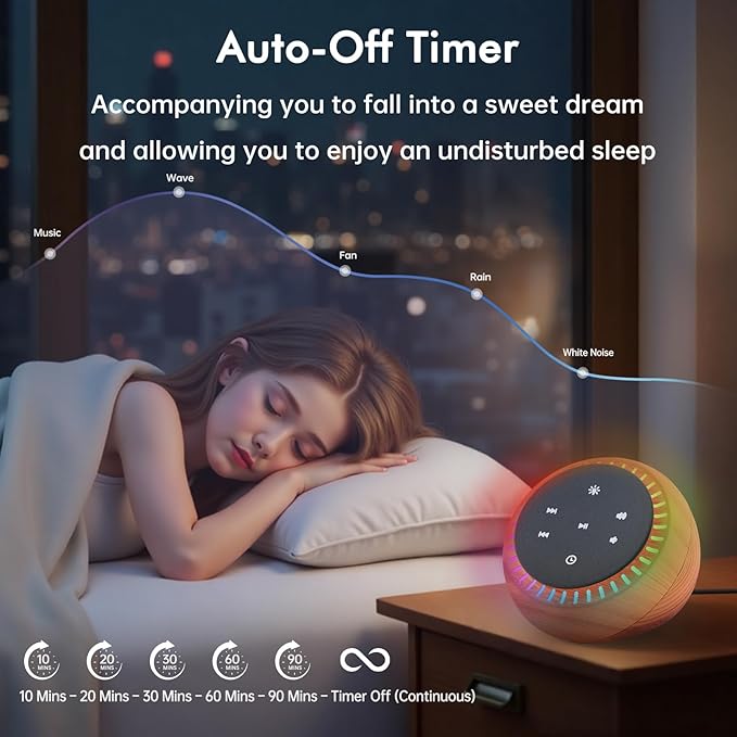 DreamSky Sound Machine for Sleep, White Noise for Sleeping Adults & Baby | Brown Noise Fan for Office Privacy & Noise Canceling, 26 Sounds & RGB Night Light, USB-C Powered for Home Travel