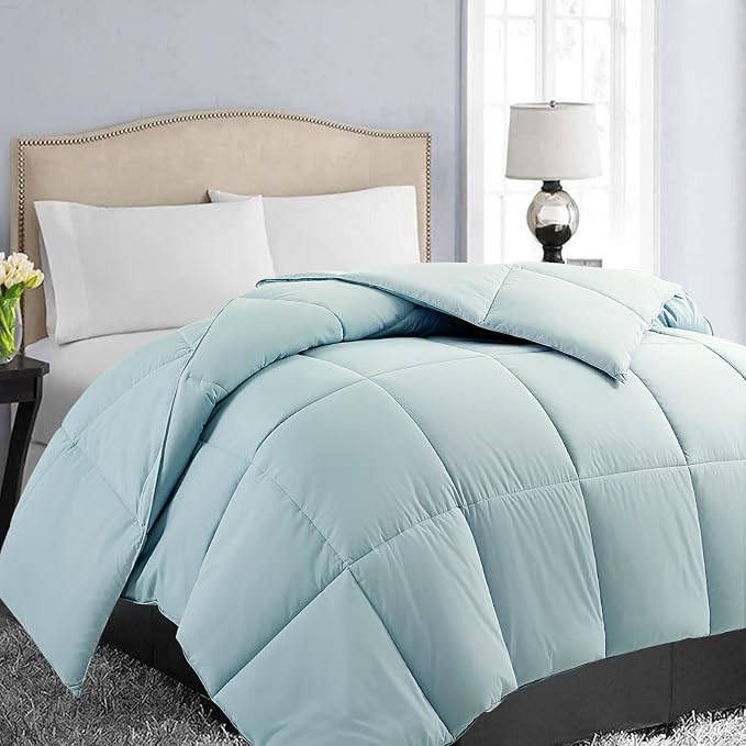 EASELAND Queen Size Down Alternative Comforter, Aqua, 88x88 Inches | Quilted Duvet Insert for All Seasons, Soft Lightweight Bedding with Corner Tabs, Breathable Machine Washable Hotel Quality