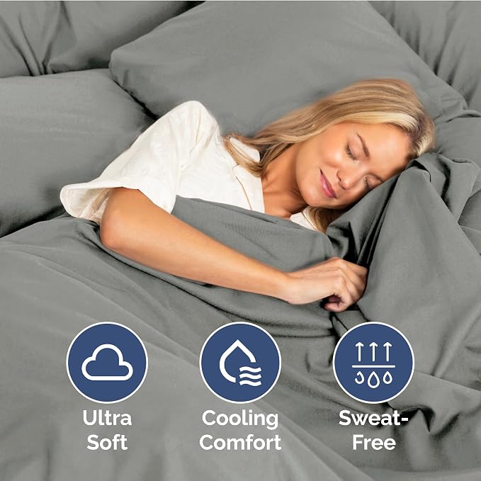 Queen Size 4 Piece Sheet Set - Ultra Soft & Cooling Bed Sheets - Slate Grey | Fits 8 Inch to 16 inch Mattress, Wrinkle Free & Fade Resistant with Deep Pockets, Breathable, Comfy Hotel Luxury Bedding