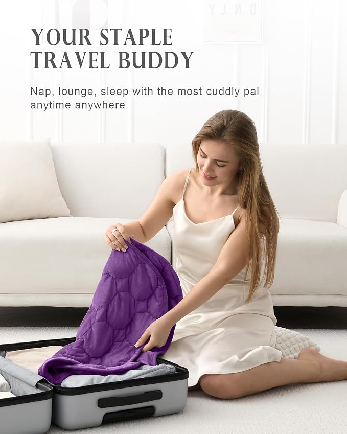 Cottonblue Small Weighted Lap Blanket 7lbs for Adults Teens 24"x29", Purple | Luxury Crystal Velvet Weighted Blanket Pad, Washable Portable Travel Blankets for Sleeping Relaxation All Season, Washable