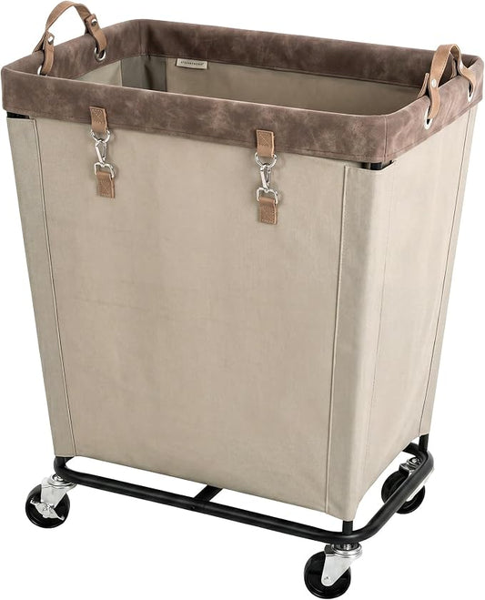 StorageWorks 210L Laundry Basket with Wheels, Rolling Hampers for Clothing | Large Light Kahki Laundry Basket with Wheels & Handles, Rolling Cart for Bedroom, Bathroom, Dorm, Hotel