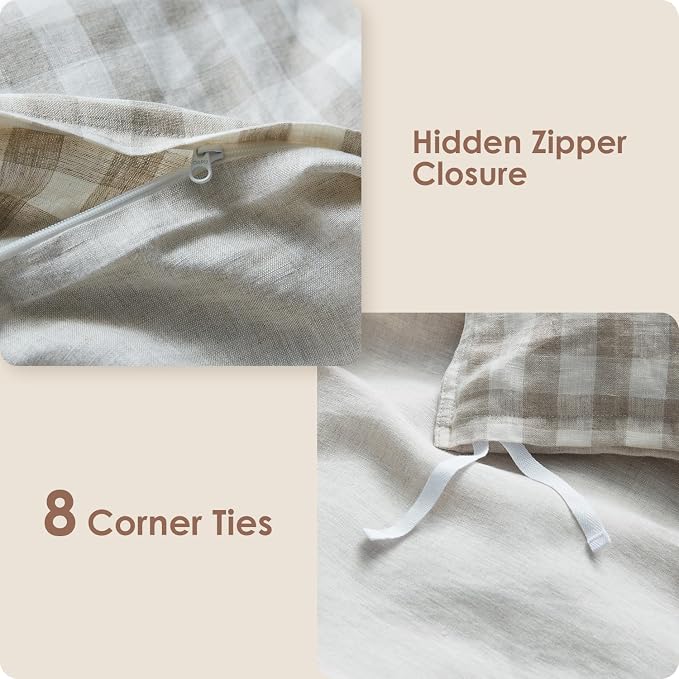 DAPU 100% French Linen Duvet Cover 3Pcs Set, 170GSM Linen Bedding, Full/Queen
