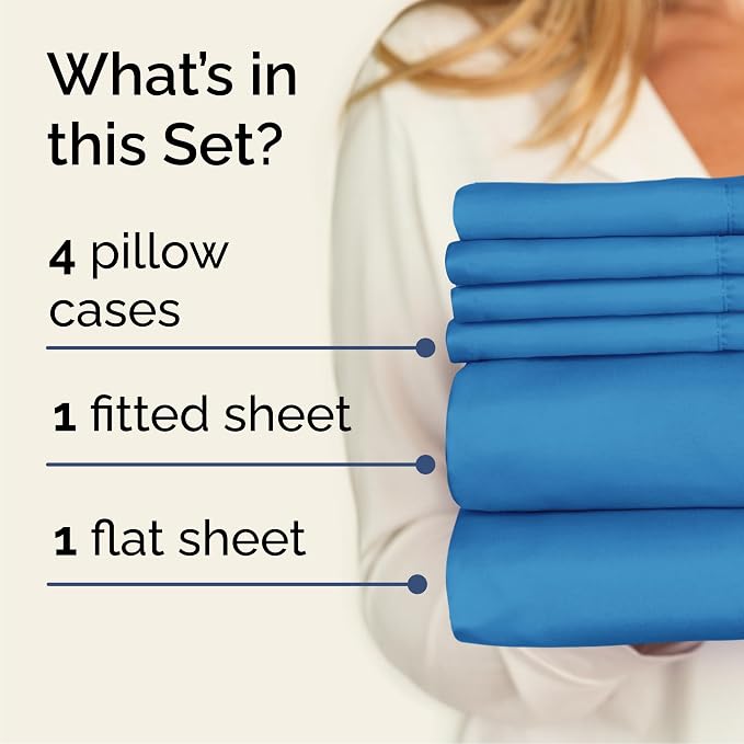 Cal King 6 Piece Bed Sheet Set - Breathable & Cooling Sheets - Denim Blue | Ultra-Soft Hotel Luxury Bedding Set with 8-16 Inch Deep Pockets, 1 Flat & 1 Fitted Sheet & 4 Pillowcases, Wrinkle & Fade Free