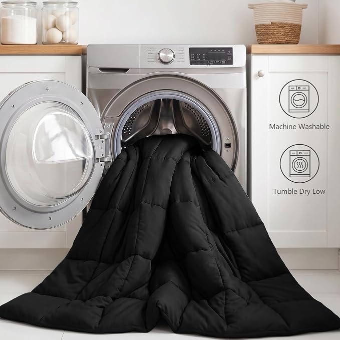 Queen Comforter Set, 7-Piece Bed in a Bag, Black | OEKO-TEX Certified, Box-Stitched Design, 240 GSM Down Alternative Fill, All-Season Comfort, Sheets, Pillowcases & Shams