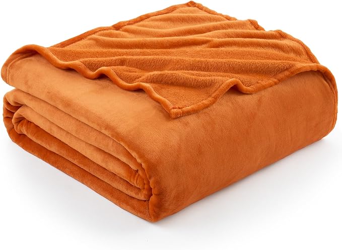 Hansleep Throw XL Orange Fleece Blanket, Soft Flannel Bed Blanket | Fuzzy Cozy Blanket 50x70 Inches, Multi-use for Bed, Sofa, Couch, Travel, Camping, All Season Warm Lightweight Cover
