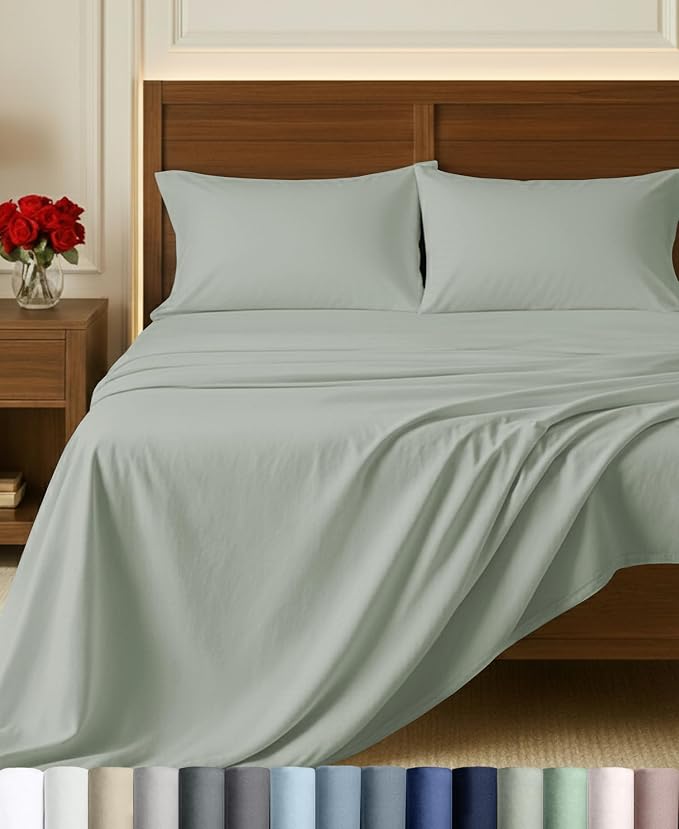 California Design Den 100% Egyptian Cotton California King Sheet Set | Backed by Good Housekeeping Seal, Light & Airy Soft Sateen, 16" Deep Pocket, All-Around Elastic, 4pc Set - Meadow Grey