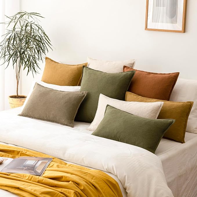 Foindtower Decorative Linen Lumbar Throw Pillow Covers 12x20 Natural Beige | Pack of 2 Boho Farmhouse Pillowcase,Accent Neutral Solid Cushion Covers,Morden Home Decor for Couch Sofa Bedroom Living Room