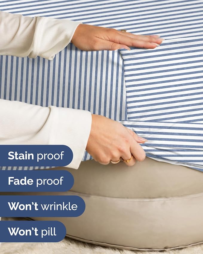 Extra Deep Flex Top Split Head King Fitted Sheet Only - Blue Stripes | Easily Fits 18 inch to 24 inch Mattress, Soft, Wrinkle Free, Breathable & Comfy, Extra Deep Pockets Hotel Luxury Fitted Sheet