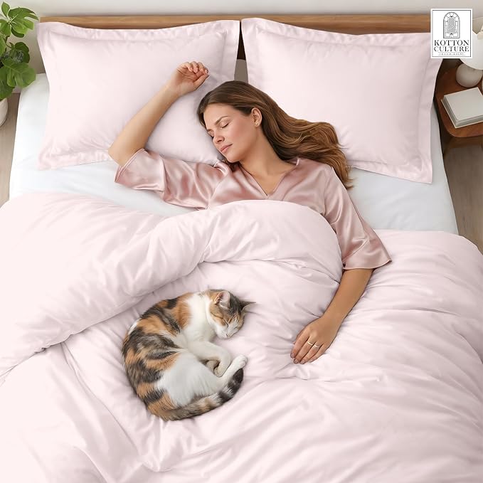 3 Pc 120" x 98" Duvet Cover Set Oversized King 100% Egyptian Cotton - 600 Thread Count Comforter Cover, Zipper Closure & Corner Ties - Fits Large King Inserts - Pink Blush