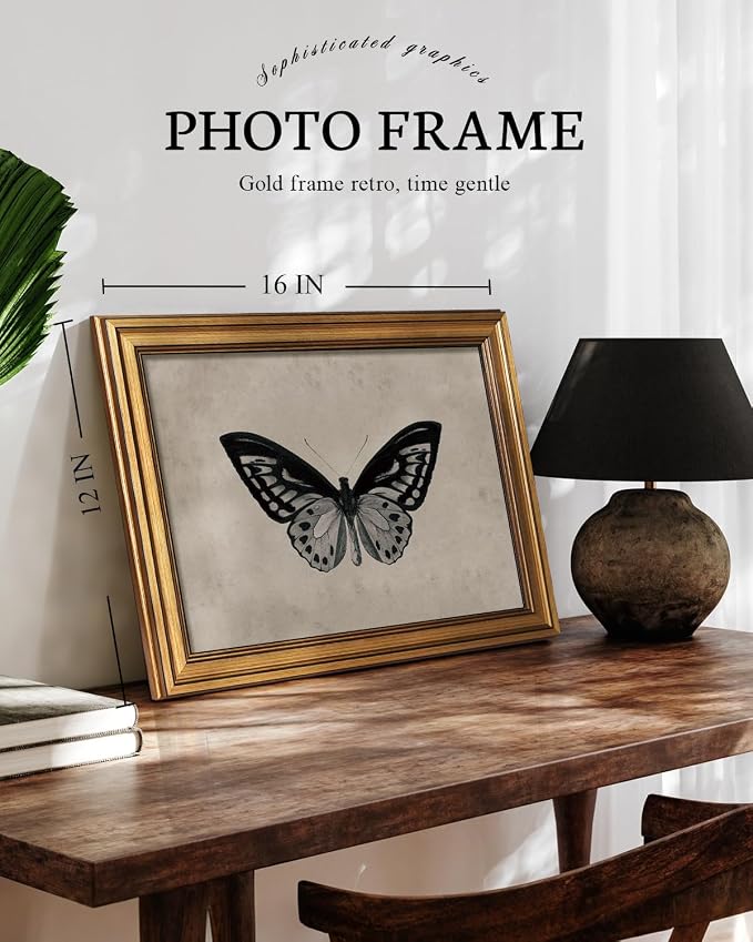 VIYYIEA Vintage Gold Framed Wall Art for Living Room,【Ornithoptera alexandrae】-(16L x 12W)