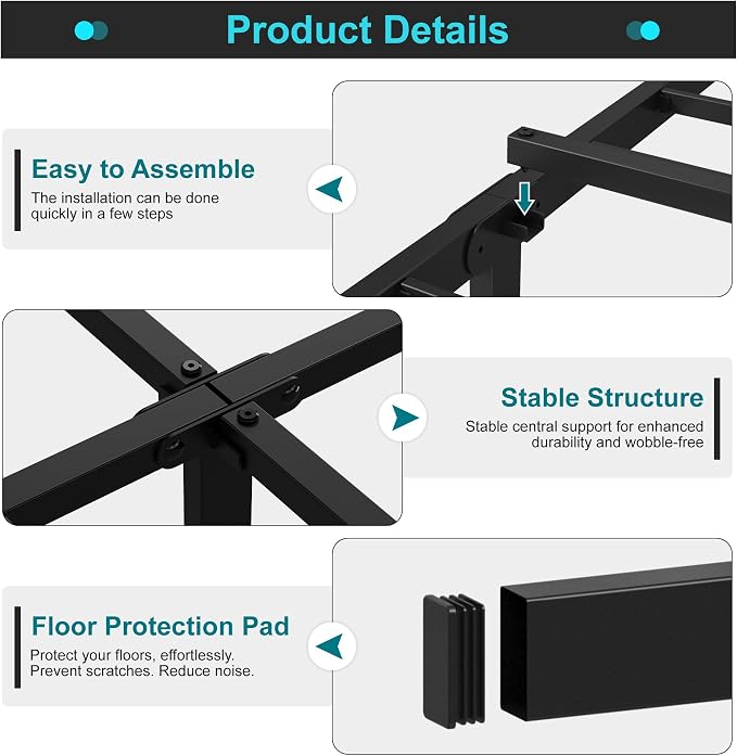 Maenizi Heavy Duty Twin Bed Frame 14 Inch Metal Support Up to 2500 lbs | Platform Bed Frame Twin No Box Spring Needed, Easy Assembly, Noise Free, Black