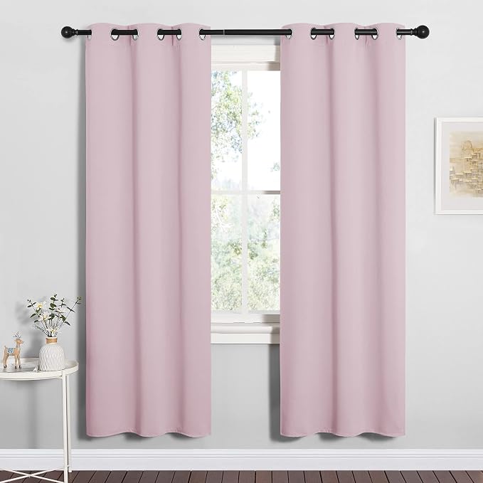 NICETOWN Lavender Pink Blackout Curtains for Girls Room 34" w x 72" L 2 PCs | Nursery Essential Thermal Insulated Solid Grommet Top Drapes, Light Blocking Room Darkening for Bedroom Living Room Decor