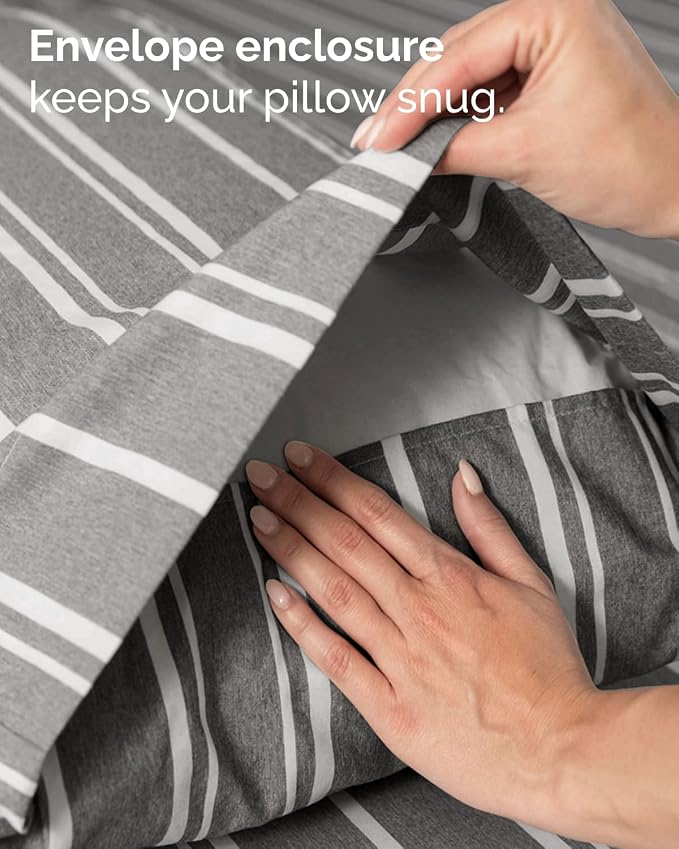 Twin Size 3 Piece Sheet Set - Breathable & Cooling Sheets - Grey Stripes | Hotel Luxury Bed Sheets for Women & Men, Deep Pockets, Easy-Fit, Extra Soft and Wrinkle Free Sheets, Oeko-Tex Bed Sheet Set