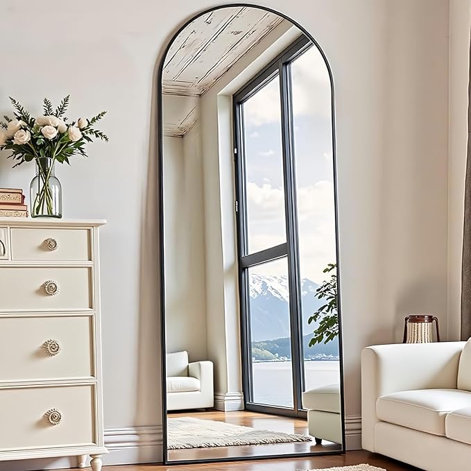 Dewfig Mirror Full Length, 64"X20" Arched Floor Mirror, Black | Aluminum Alloy Frame Full Body Mirror, HD Shatterproof Tempered Glass, Lean/Stand/Wall for Living Room,Bedroom, Dressing Room