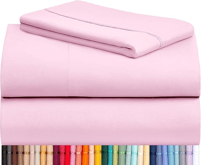 LuxClub Twin XL Sheets Set, Cooling & Soft Deep Pocket Bed Sheets, 3PC | LuxClub Silky Fitted Sheet & Pillowcase Sets, Breathable Hotel Luxury Bedding for Mattress Wrinkle Free, Powder Pink