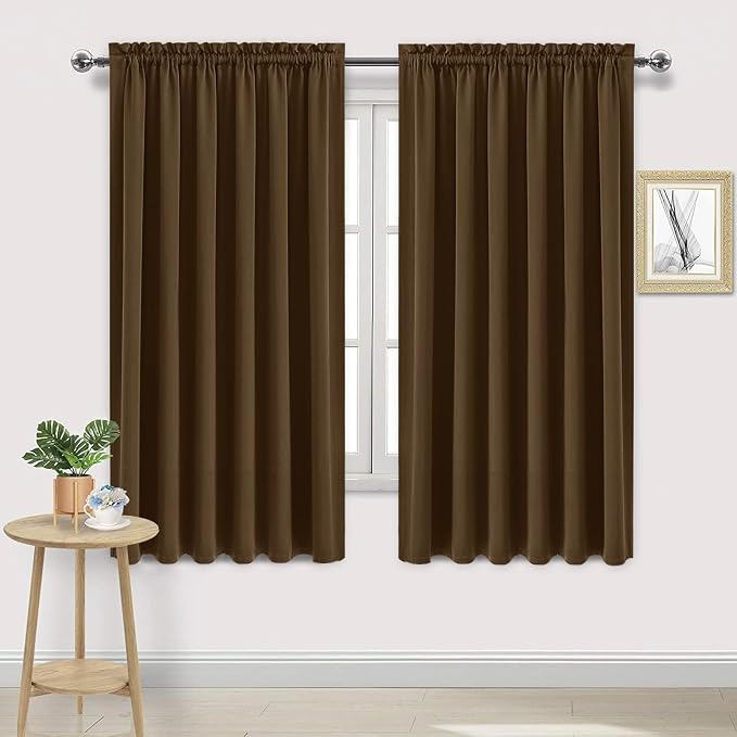 DWCN Wide Blackout Curtains for Bedroom Living Room 70 x 72 Inch Long Brown | Room Darkening, Thermal Insulated, Light Blocking, Rod Pocket Drapes, Noise Reducing Window Treatments