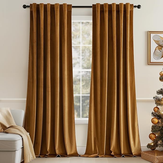 MIULEE Velvet Curtains 52x90 inches 2 Panels Gold Brown Blackout Curtains | Luxury, Bedroom Living Room, Thermal Insulated, Super Soft Window Drapes, Rod Pocket & Back Tab