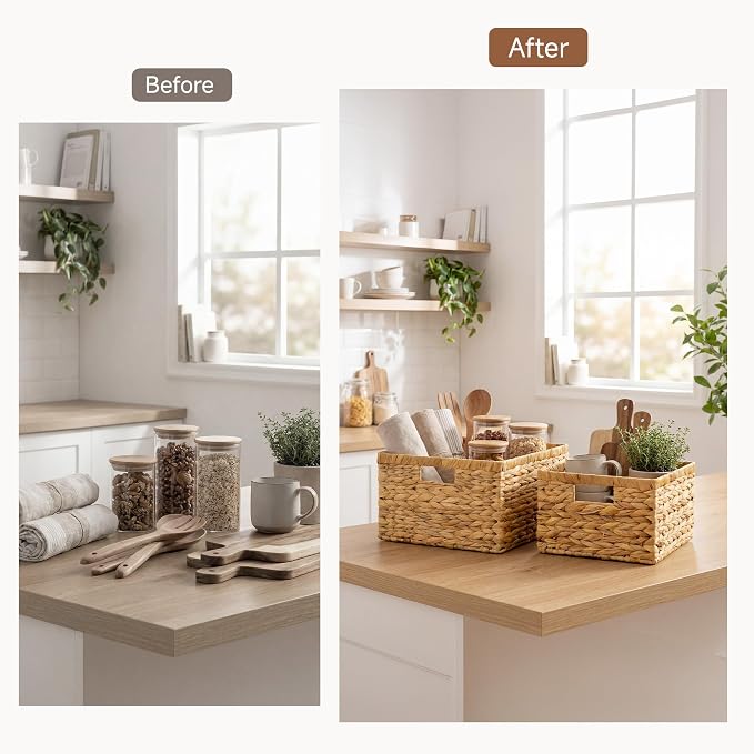 StorageWorks Wicker Baskets for Storage, Wicker Storage Baskets, 2-Pack | Water Hyacinth Storage Baskets for Organizing,Wicker Storage Baskets for Shelves,Decorative Baskets,Woven Baskets for Storage