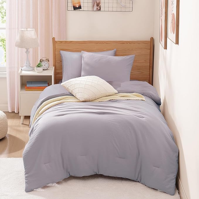 Twin XL Comforter Set- 5 Pieces Prewashed Bed in a Bag Twin Bedding Sets | Soft All Season Comforter with Sheets, Pillow Sham & Pillowcase, Lilac