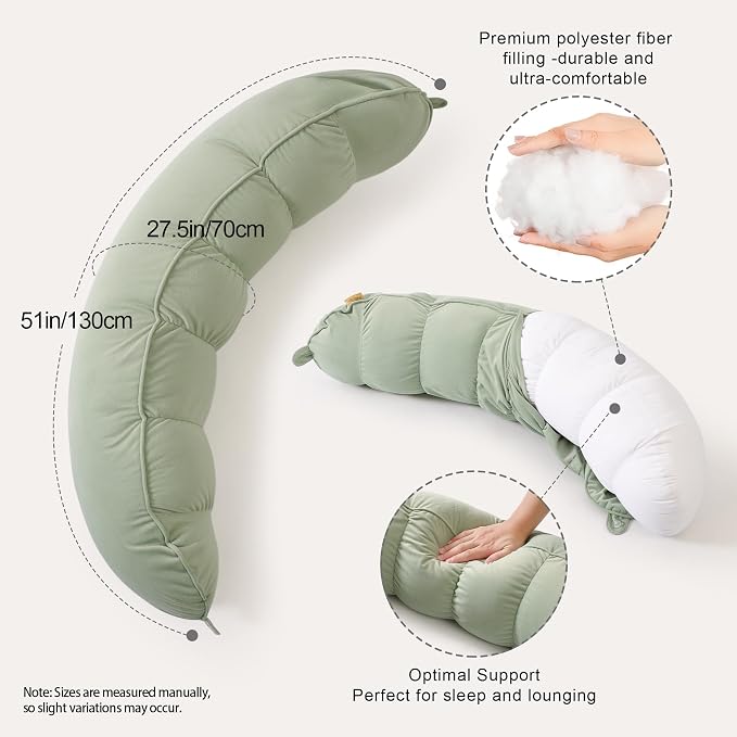 Peallow(Pat. Pend) – Long Round Body Pillow for Adults, Bolster Pillow for Sleeping, Soft and Supportive Pillow for Sleeping & Lumbar Support (Celadon Green,39")