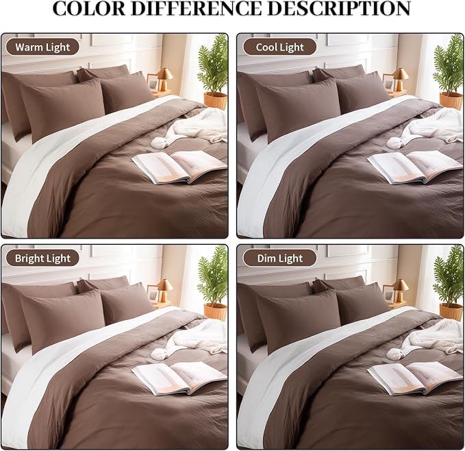 NEXHOME PRO Twin Duvet Cover Set – 100% Certified Organic Cotton with Washed Feel & Linen-Like Texture, Comfortable & Breathable, Home Bedding Set Dark Brown (No Comforter)