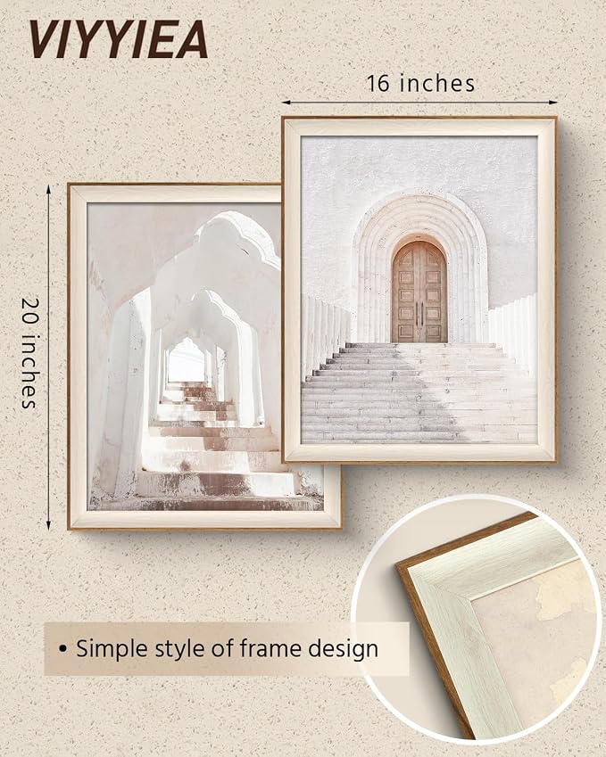 VIYYIEA Framed Landscape Wall Art Set of 2, Minimalist Mediterranean Bohemian Diptych, Beige Arched Doorway Ancient Wall Decor for Living Room Dining Area Hallway, 16×20inch