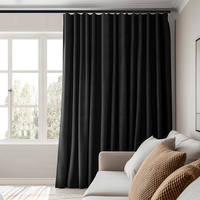 MaKefeile Room Divider Curtains Total Blackout Privacy Curtain Panel Room Thermal Insulated Noise Reduction Curtains for Bedroom Window Living Room Ceiling Track Curtain W 8.3 ft × H 8 ft Black