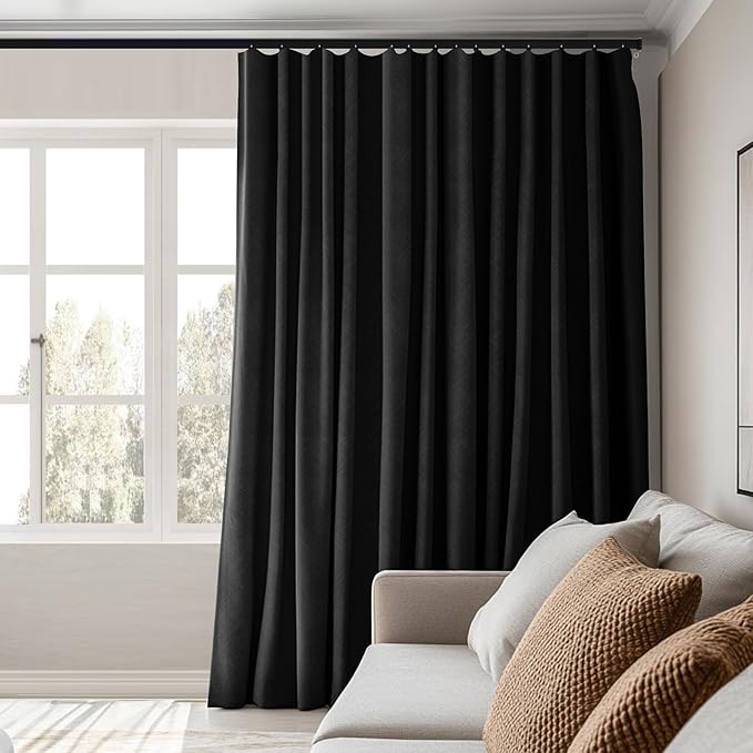 MaKefeile Room Divider Curtains Total Blackout Privacy Curtain Panel Room Thermal Insulated Noise Reduction Curtains for Bedroom Window Living Room Ceiling Track Curtain W 12.5 ft × H 8ft Black