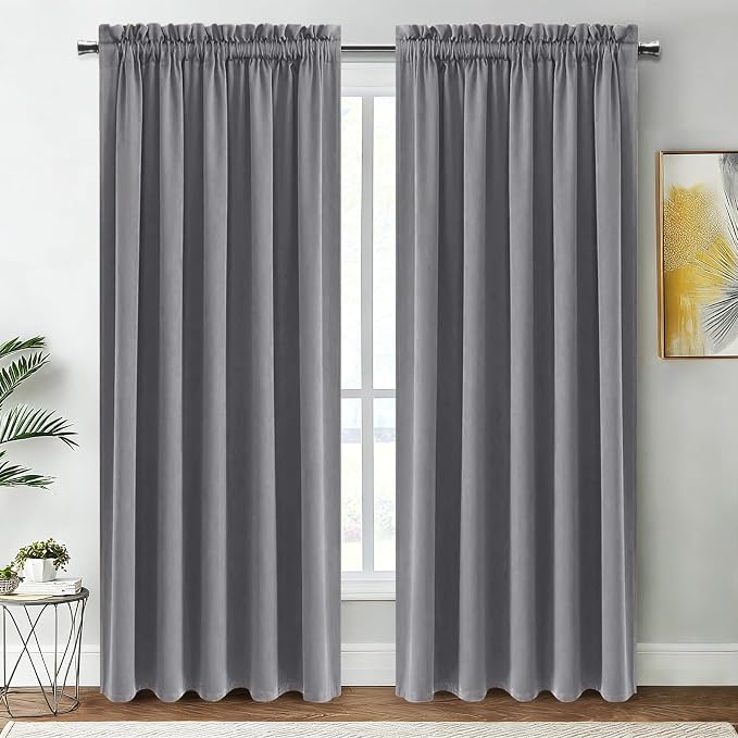DWCN Wide Blackout Curtains for Bedroom Living Room 70 x 84 Inch Long Grey | 2 Panels Set, Room Darkening, Thermal Insulated, Light Blocking, Rod Pocket Drapes, Noise Reducing Window Treatments