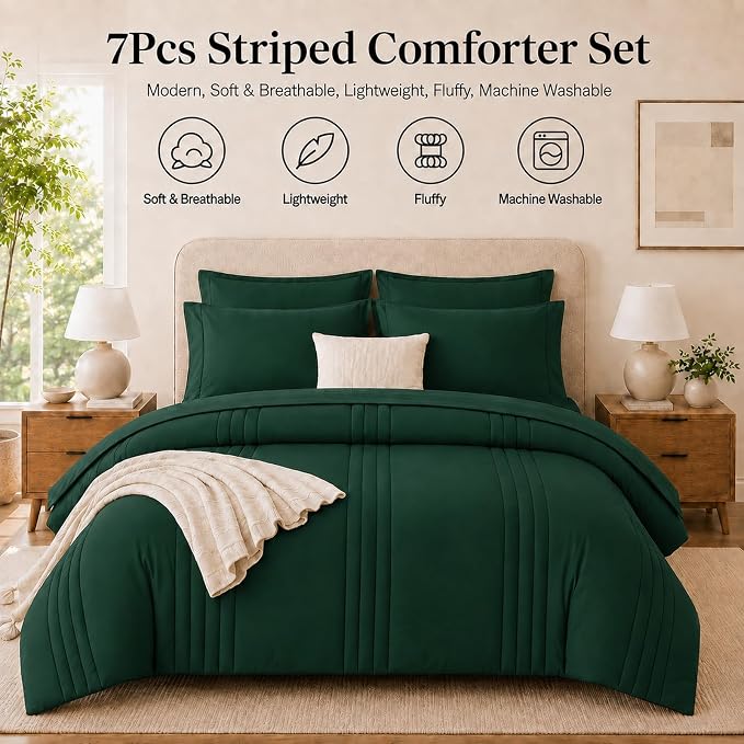 Twin Comforter Set Emerald Green - Bed in a Bag Twin Size 5 Pieces, Soft Bedding Set for All Seasons, Premium College Dorm Comforter Set with Comforter, 1 Sheet, 1 Pillowcase & 1 Sham
