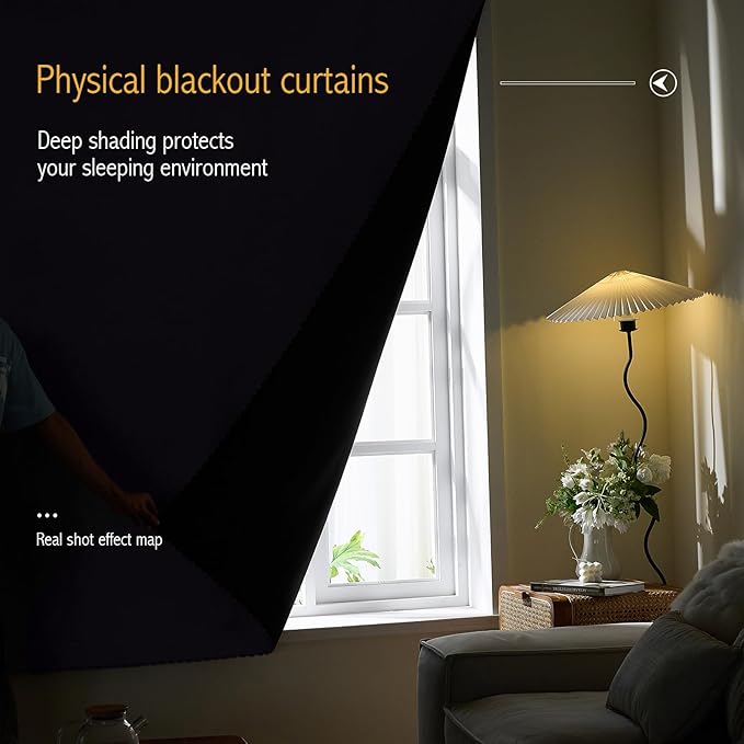 AJAZZ 100% Window Blinds Blackout Portable Blackout Curtains Adhesive Curtains for Living Room No Drilling (Dark Grey, 47" W x 72" L 1 Panel)