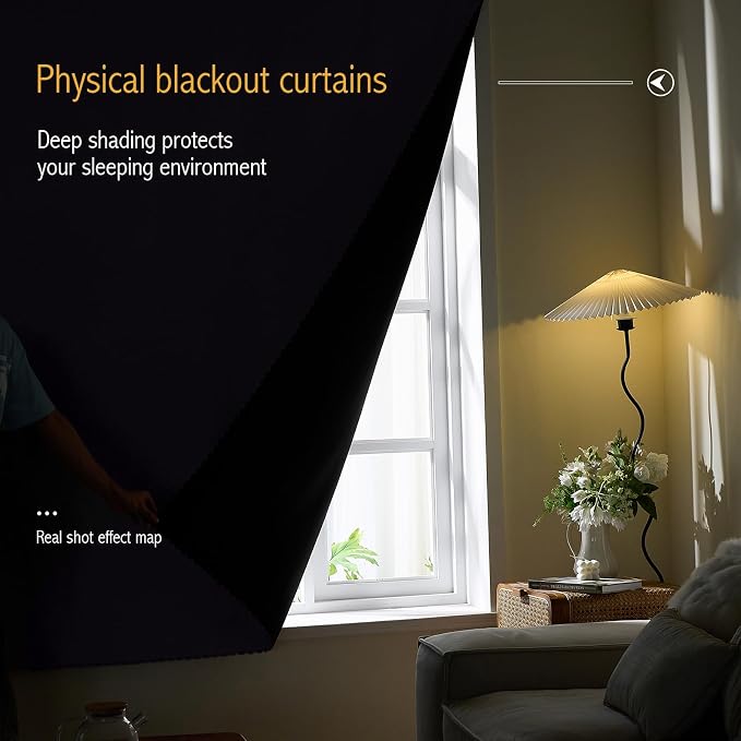 AJAZZ 100% Blackout Self Adhesive Curtains Small Window Short Temporary Black Out Curtains Easy to Install Used for Bedroom Kitchen Window Cover (Dark Grey, 35" W x 48" L 1 Panel)
