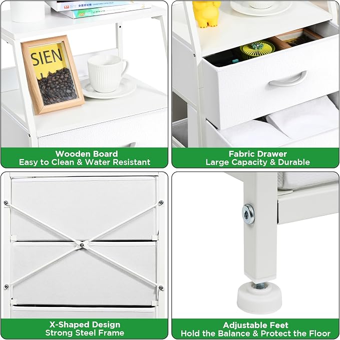 4 Drawers Small Fabric Dresser for Bedroom, Tall Dorm Nightstand | Vertical Storage Tower Closet Organizer, Skinny Narrow Bedside Table for Entryway, Steel Frame, Wooden Top