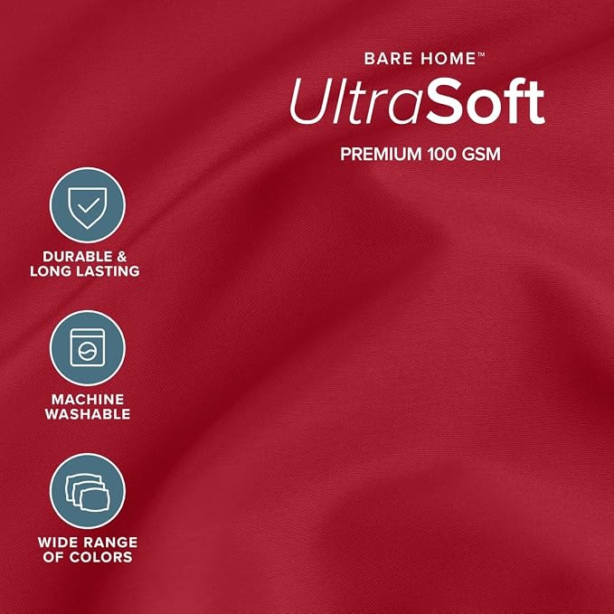 Bare Home Queen Sheet Set - 1800 Ultra-Soft (Queen, Red) | Deep Pockets 6 to 15 Inches, Breathable, Hypoallergenic, Hotel Luxury, Easy Fit, Soft, All-Season