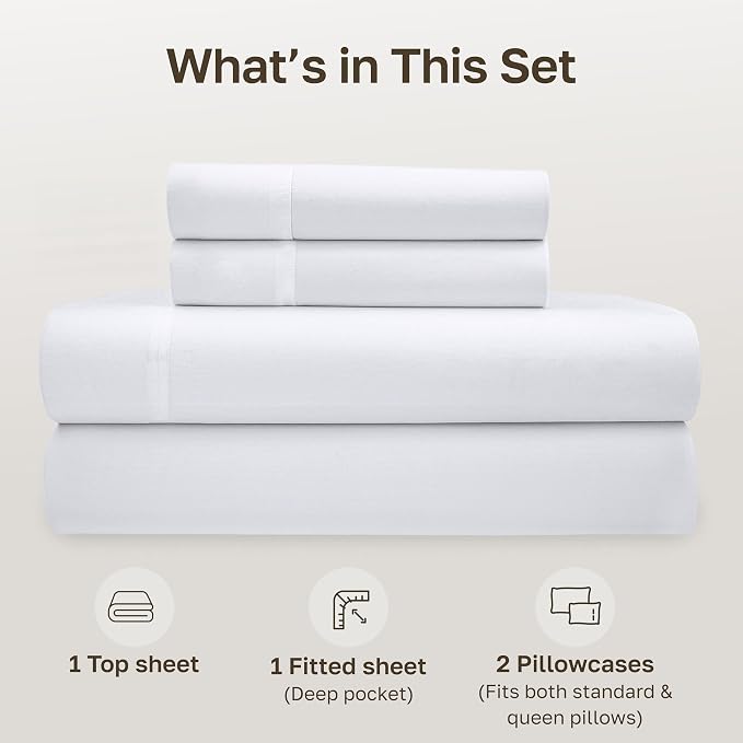 California Design Den 100% Organic Cotton Full Size Sheets Set,Bright White | GOTS Certified, Lightweight Crisp & Airy Percale For Hot Sleepers, 15" Deep Pocket, All-around Elastic, Easy Care