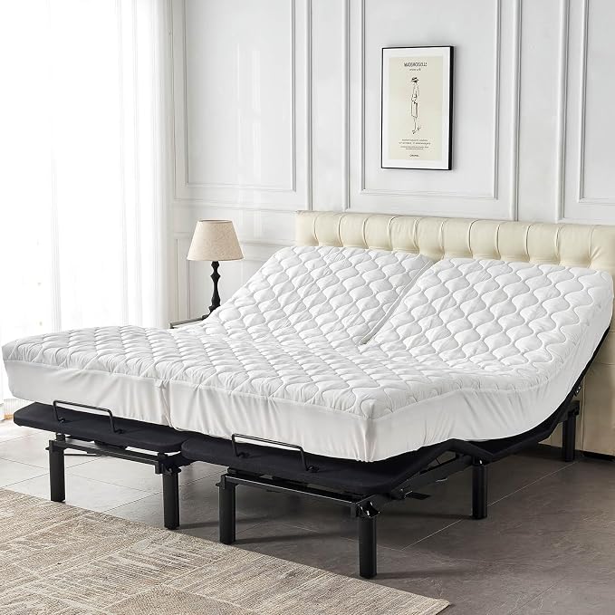 Kingnex Waterproof Split Top Queen Mattress Protector for Adjustable Bed | Quilted Fitted Cover for Partial Upper Flex 32-34 from Head Mattress, Soft Brushed Microfiber Surface