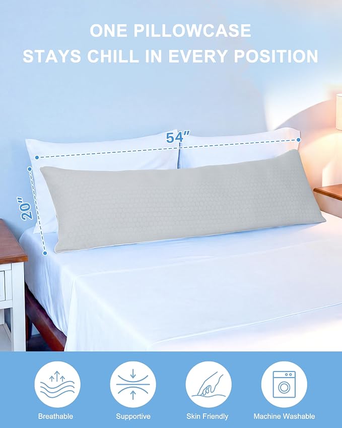 YZ HOME Cooling Body Pillow for Adults,Cold Touch Fabric(Grey,20"x54") | Body Pillow for Side Sleeper,Shredded Memory Foam,Removable Washable Cover