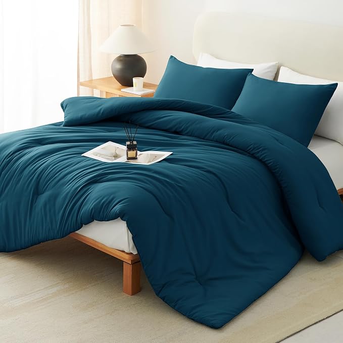 King Comforter Set, 3 Pieces Down Alternative Bedding, Lyons Blue | 270 GSM All Season Comforter with 4 Corner Ties for Use as a Duvet Insert, OEKO-TEX Certified, 2 Pillowcases, 102 x 90 in
