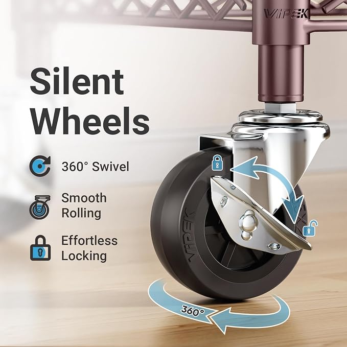 VIPEK R2 Plus Heavy Duty Clothing Rack Rolling Closet for Hanging Clothes | Lockable Silent Wheels, Double Hanging Rods, Adjustable Wire Shelving, Metal Side Hooks, Load 650lbs, for Entryway, Bronze