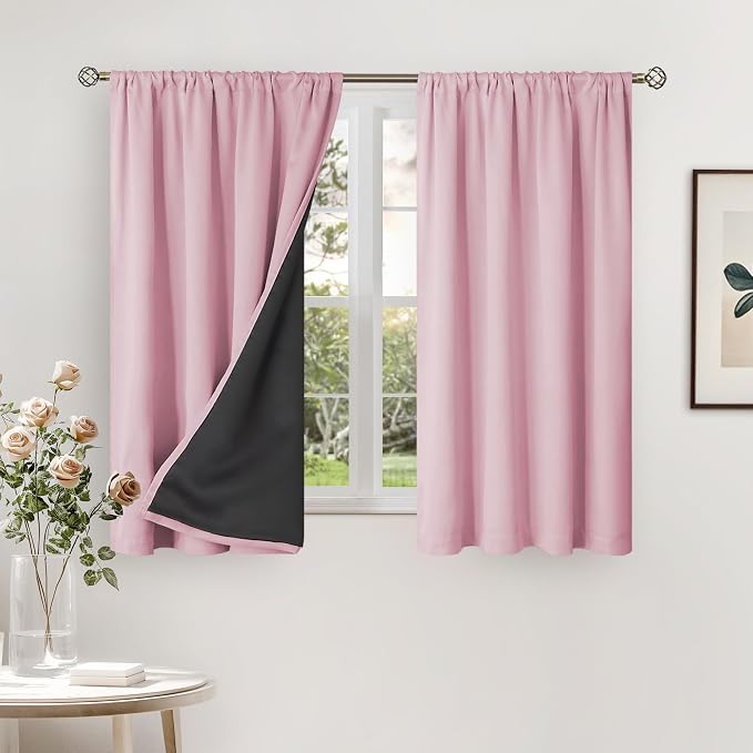 BGment Pink Blackout Curtains for Girls Room 54 Inch Length 2 Panels | Kids Curtains for Baby Nursery Bedroom, Thermal Insulated Soundproof, Full Room Darkening Toddler Room, 52 x 54 Inch