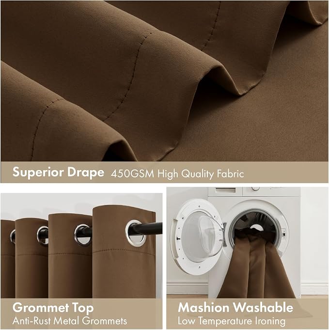 MIULEE Brown 100% Blackout Curtains for Bedroom 40x54 Inch 2 Panels Set | 2 Thick Layers Thermal Insulated Short Curtains with Black Liner, Noise Reducing Grommet, Drapes for Living Room