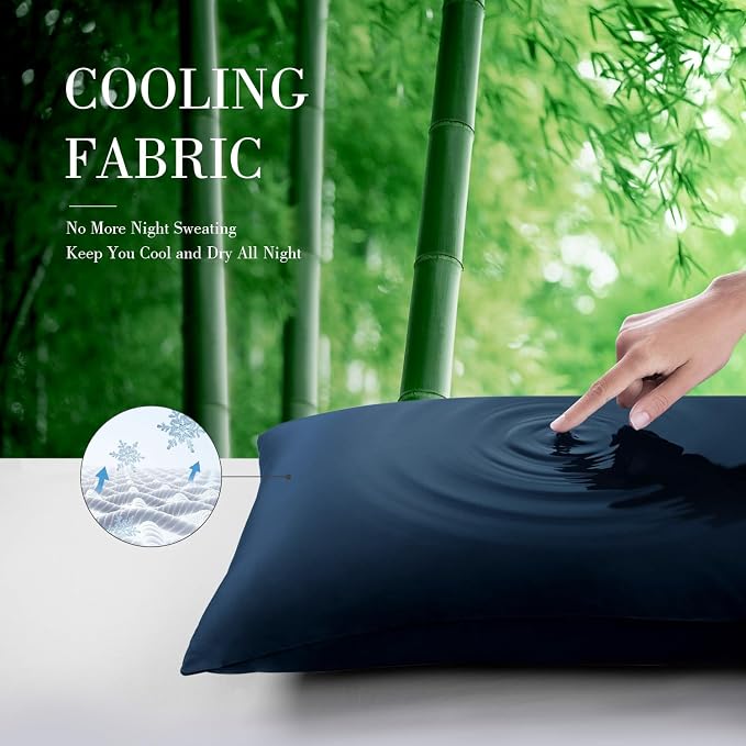 WishSmile Cooling Pillowcases Standard Pillow Cases Set of 2,Hair and Skin Friendly,Navy Blue,20x26 inches