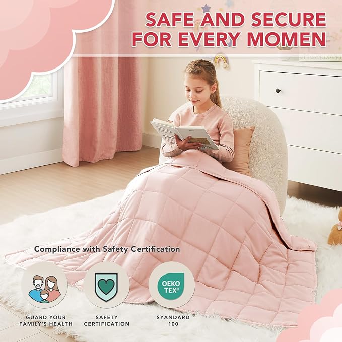 CuteKing Weighted Blanket (10lbs, 50"x60", Pink) Heavy Blanket for 90-100lbs, Weighted Blanket for Cooling & Heating with Premium Glass Beads, Soft Thick Blanket All-Season