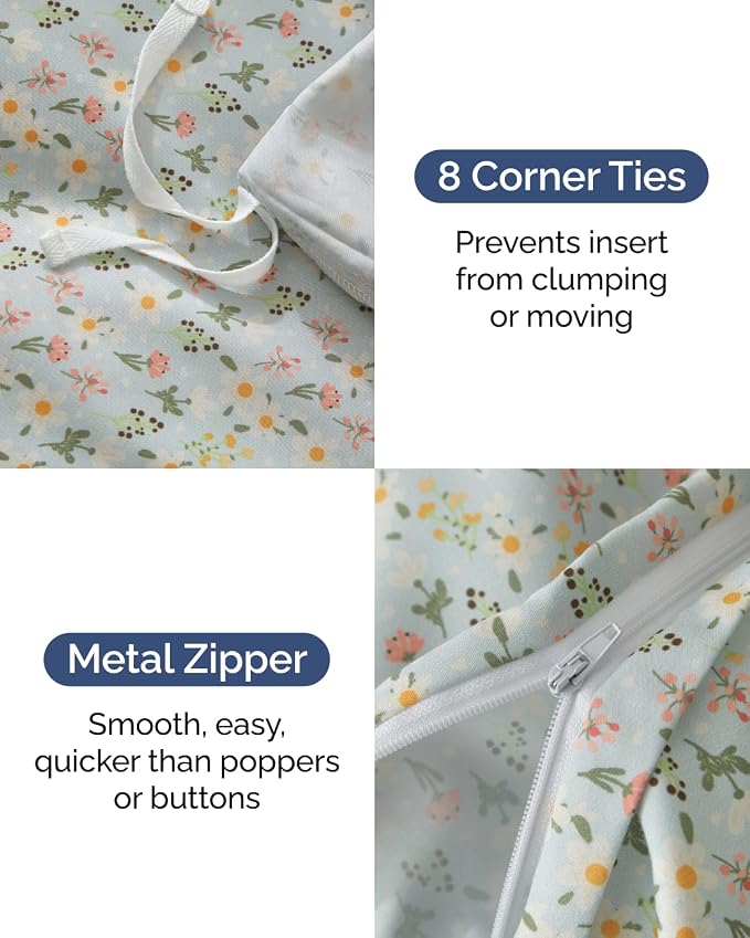 Duvet Cover Cal King - Floral Duvet Cover - 3 Piece - Sage Cottage Floral | Soft Floral Duvet Cover 104 x 98 with 2 Pillow Shams, Zipper Closures & Ties, Floral Bedding for Women, Men, Kids & Teens