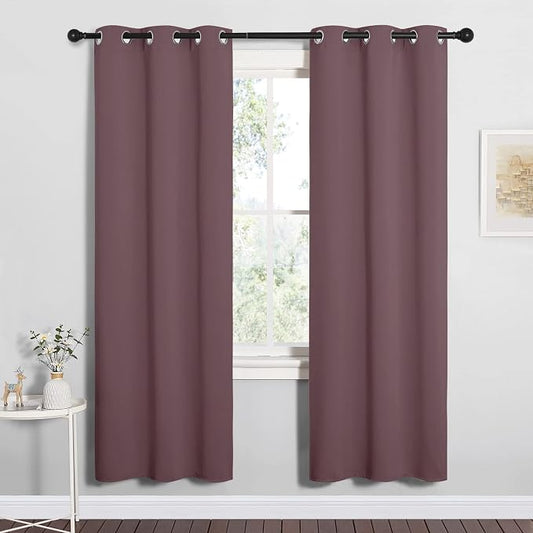 NICETOWN Bedroom Blackout Curtain Panels, 1 Pair, 34 by 72-inch, Dry Rose | Blackout Draperies, Thermal Insulated Solid Grommet Blackout Curtains/Drapes