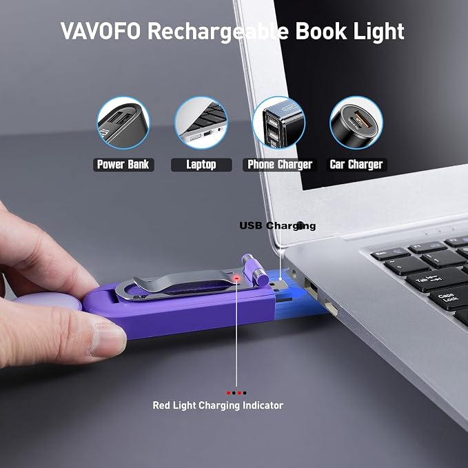 VAVOFO USB Rechargeable Book Light, Bookmark Clip on LED Reading Light | 3 Colors 9 Lighting modes clip on book light, Eye Care Glow for Bed Reading, Christmas Gift for Bookworms, Book Accesories