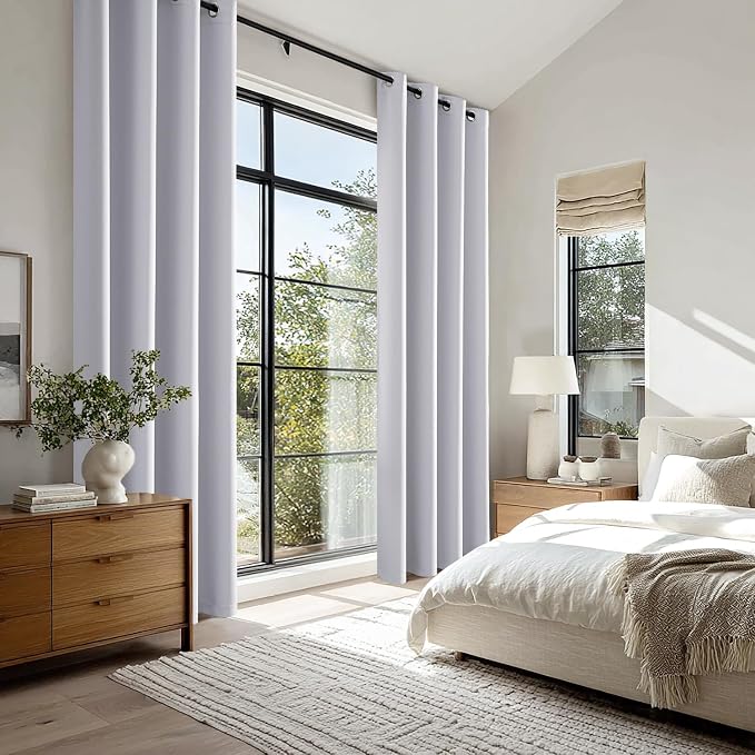 MIULEE Greyish White Blackout Bedroom Curtains Drapes 72 Inch Long 52"x72" | Grommet Top, Room Darkening Window Drapes, Privacy Protection, Thermal Insulated, Heat Blocking, Light Blocking