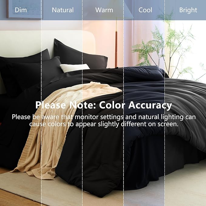 California King Comforter Set Black, 7 Pieces Bed in a Bag | OEKO-TEX Certified, All-Season, Bedroom, 240GSM Down Alternative Comforter, Flat & Fitted Sheets, 2 Pillowcases & 2 Shams