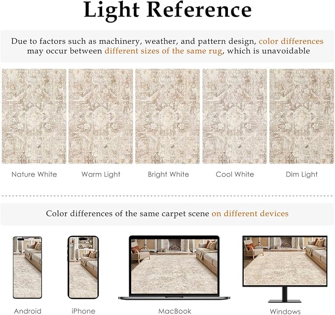 2x6 Beige Neutral Kitchen Hallway Runner Rug | Washable, Soft, Non Slip, Low Pile, Vintage, Distressed, Carpet for Bathroom Bedroom Indoor Nursery Home Decor